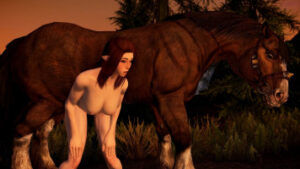 Elf takes care of her horse after a long ride
