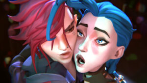 Oil and Fire (Arcane) Jinx, Vi, and some Random Dude