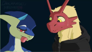 Blaziken and Greninja having college fun